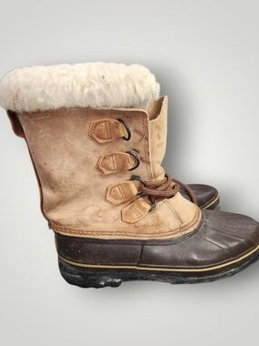 Sorel Women Alpine Tan Brown Leather Lace Up Lined Mid Calf Winter Boots Size 9